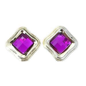 Vintage 80s, 90s Big and Bold Purple Clip-On Earrings - Shimmery Faceted Stones